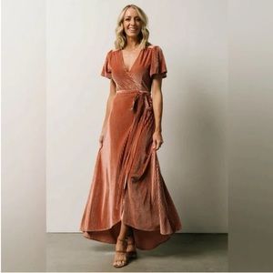 BRAND NEW W/Tags Baltic Born Andi Ribbed Velvet Wrap Dress Cherry Blossom